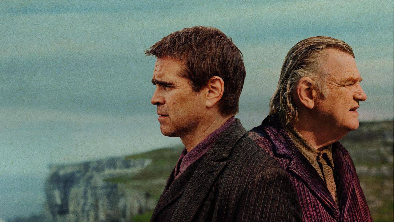Colin Farrell e Brendan Gleeson nel poster del film Gli spiriti dell'isola